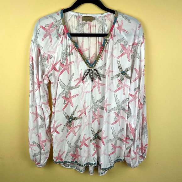 SKEMO Seashells Starfish Tunic Kaftan Beaded Top M - Picture 1 of 9